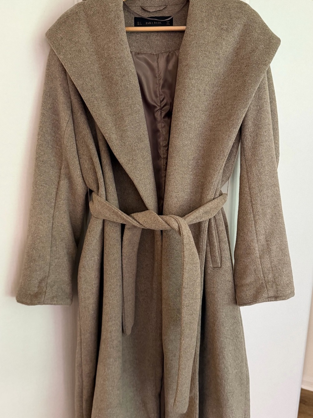 Zara Belted Wrap Robe Coat in Beige